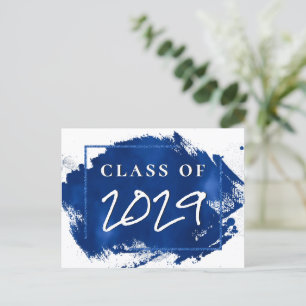 Postal De Invitación Grado pintado   Fiesta de pincel de manchas azules