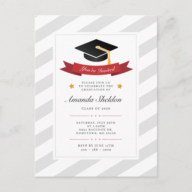 Postal De Invitación Graduación 2025 Elegante Fiesta Grad (Anverso)