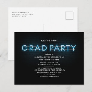 Postal De Invitación Graduación 2025 Fiesta de Blue Neon Grad
