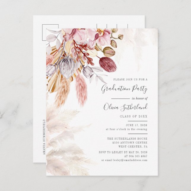 Postal De Invitación Graduación 2025 Fiesta de Grado Pampas (Anverso / Reverso)