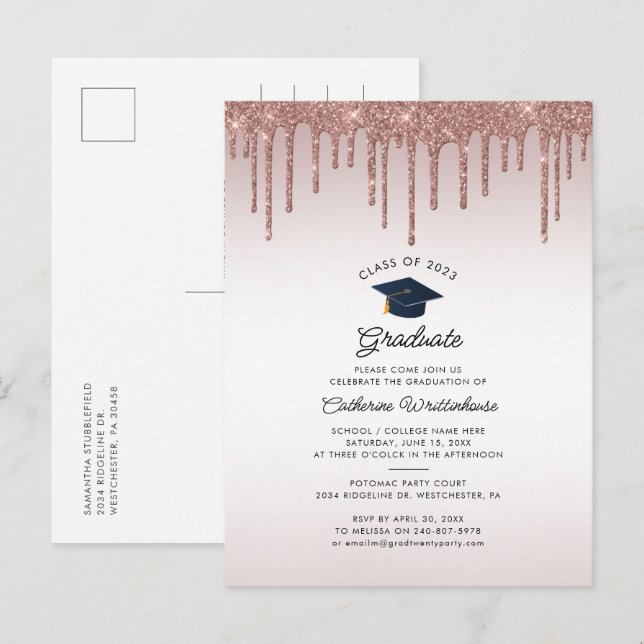 Postal De Invitación Graduación 2025 Modern Elegant Grad Fiesta (Anverso / Reverso)
