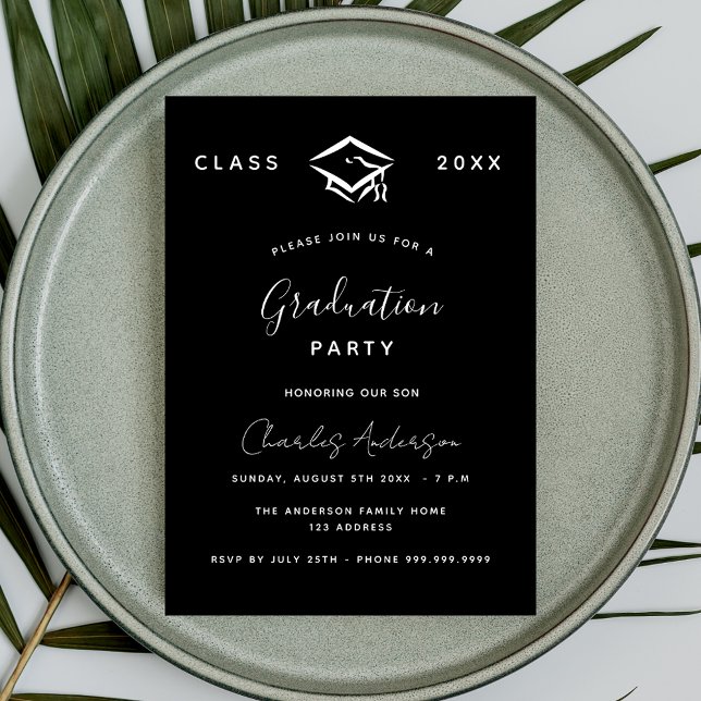 Postal De Invitación Graduación blanco negro simple 2024 (Subido por el creador)