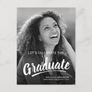 Postal De Invitación Graduación Bold Brush Script Fiesta de 2 Lados