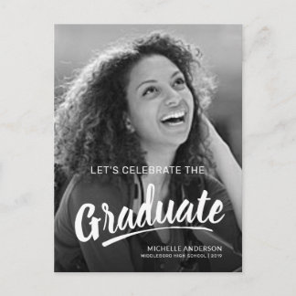 Postal De Invitación Graduación Bold Brush Script Fiesta de 2 Lados