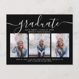 Postal De Invitación Graduación de caligrafía en escritura blanca negra