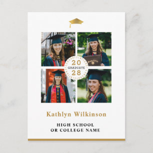 Postal De Invitación Graduación de Collage de fotos simple Gold Modern