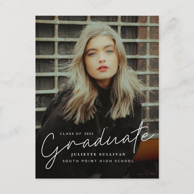Postal De Invitación Graduación de fotografías sencillas en escritura m (Anverso)