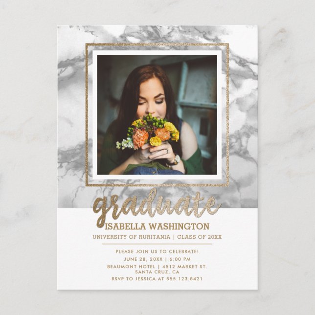 Postal De Invitación Graduación de la foto del guión de Purpurina de or (Anverso)