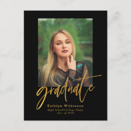 Postal De Invitación Graduación de la foto elegante con guión negro de 