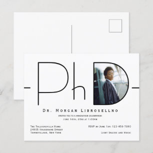 Postal De Invitación Graduación de PhD con fotografía moderna