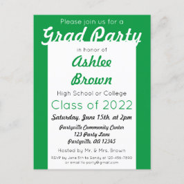 Postal De Invitación Graduación del Fiesta de Grado Green White Bold