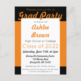 Postal De Invitación Graduación del Fiesta de grado naranja Black Bold
