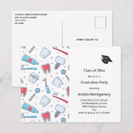 Postal De Invitación Graduación del patrón dental de dientes y herramie