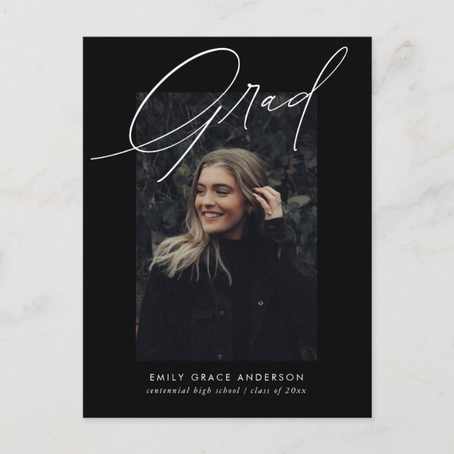 Postal De Invitación Graduación elegante de caligrafía de moda (Anverso)