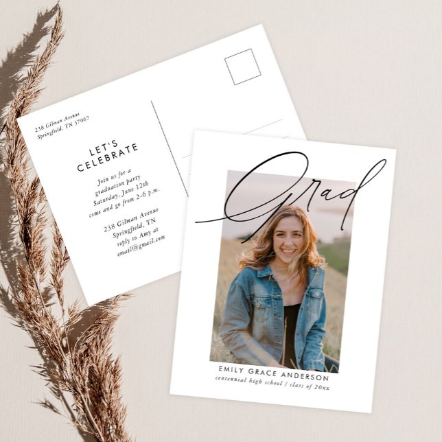 Postal De Invitación Graduación elegante de caligrafía de moda (Subido por el creador)