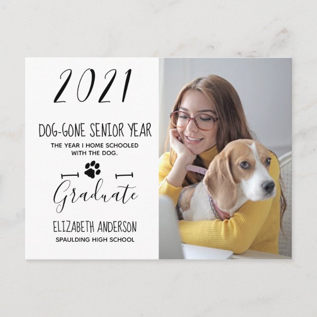 Postal De Invitación Graduación fotográfica Perro Gone Senior Year Clas (Anverso)
