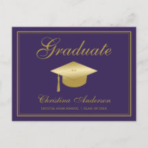 Graduación Gold Grad Cap & Script en Fiesta morado