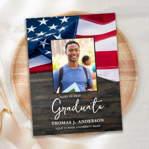 Postal De Invitación Graduación militar de la bandera estadounidense Pa