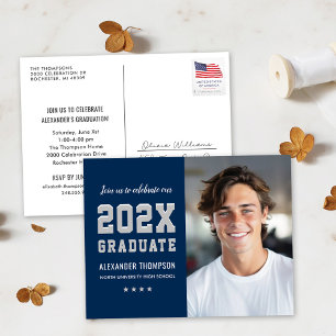 Postal De Invitación Graduación moderna de fotografía gris de la Marina