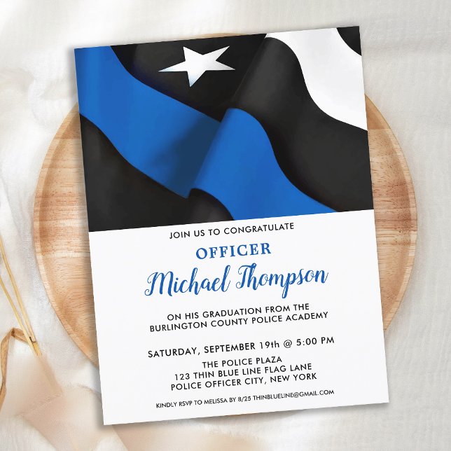 Postal De Invitación Graduación policial Bandera estadounidense Línea A (Subido por el creador)