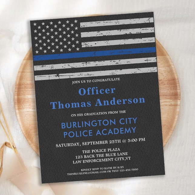 Postal De Invitación Graduación policial delgada de la línea azul (Subido por el creador)