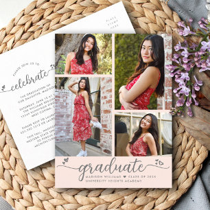 Postal De Invitación Graduación rosa Rubor 4 Corazones de escritura mod