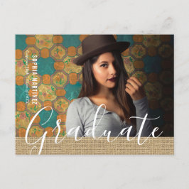 Postal De Invitación Graduación Rústica de Foto Burlap