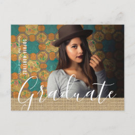 Postal De Invitación Graduación Rústica de Foto Burlap