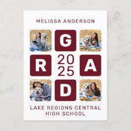 Postal De Invitación Graduación Única de Collage de fotos Grad Borgoña