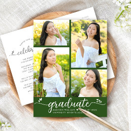 Postal De Invitación Graduación Verde 4 Foto Escritura Moderna Femenina