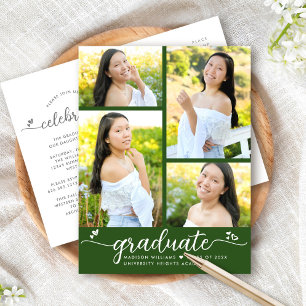Postal De Invitación Graduación Verde 4 Foto Escritura Moderna Femenina