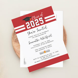 Postal De Invitación Graduado Clase Rojo Blanco Promoción 2026 Graduaci