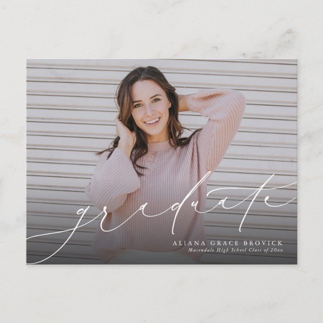 Postal De Invitación Graduado elegante guión de graduación horizontal (Anverso)