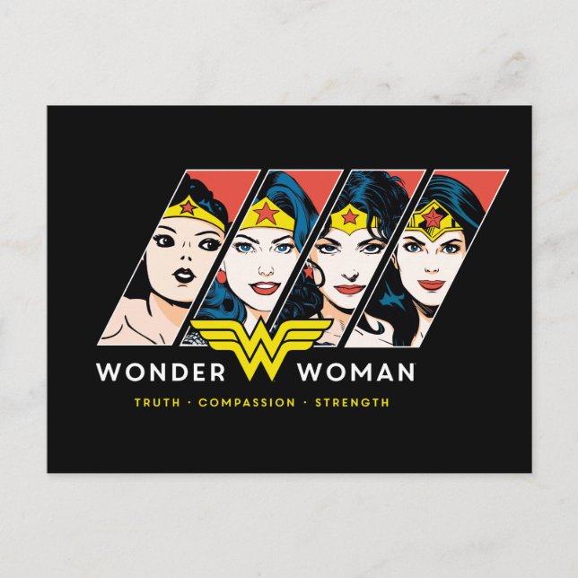 Postal De Invitación Gráfico de la evolución cómica de la mujer maravil (Anverso)