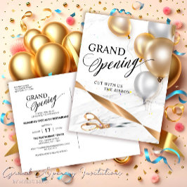 Postal De Invitación Gran apertura de tijeras de globo plateado de cint