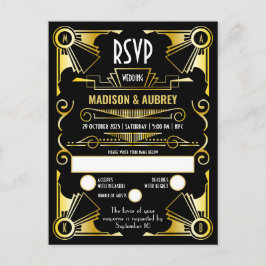 Postal De Invitación Gran Gatsby Art Deco Boda Gold y Black RSVP