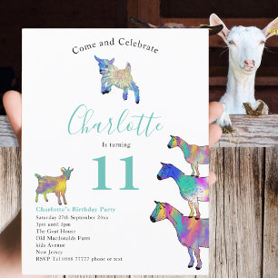Postal De Invitación Granja de Cabras Cumpleaños Acuarela Presupuesto F