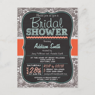 Postal De Invitación Gray Paisley Chalkboard look Bridal Shower