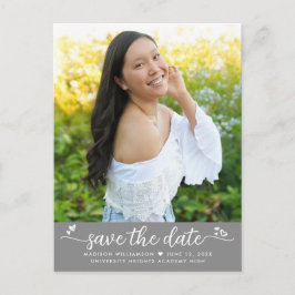 Postal De Invitación Gray Save the Date Graduation Photo Script Hearts