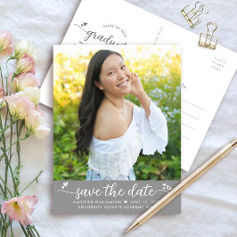 Postal De Invitación Gray Save the Date Graduation Photo Script Hearts