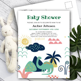 Postal De Invitación Green Baby Dinosaur Minimalista Cuate Baby Shower