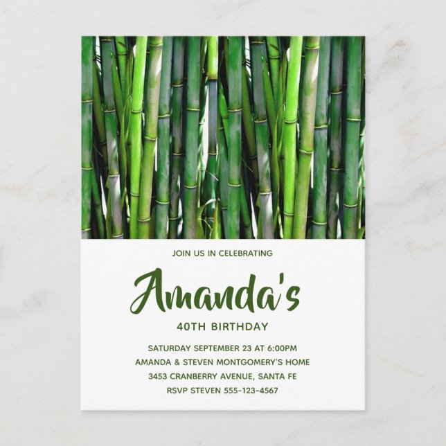 Postal De Invitación Green Bamboo Stalks Nature Photography Birthday (Anverso)