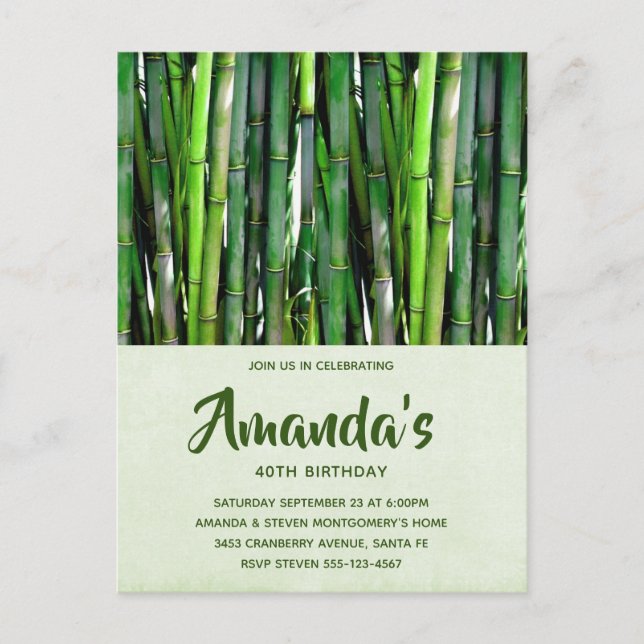 Postal De Invitación Green Bamboo Stalks Nature Photography Birthday (Anverso)