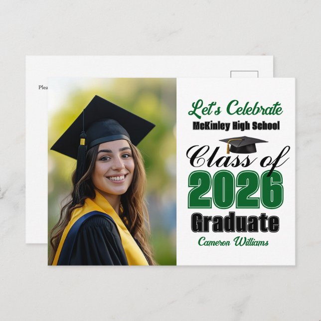 Postal De Invitación Green Class of 2026 Photo Graduation Party (Anverso / Reverso)
