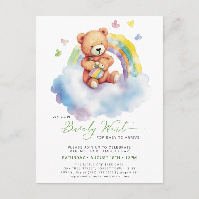 Postal De Invitación Green Podemos Esperar A Un Chico Aburrido Baby Sho (Anverso)