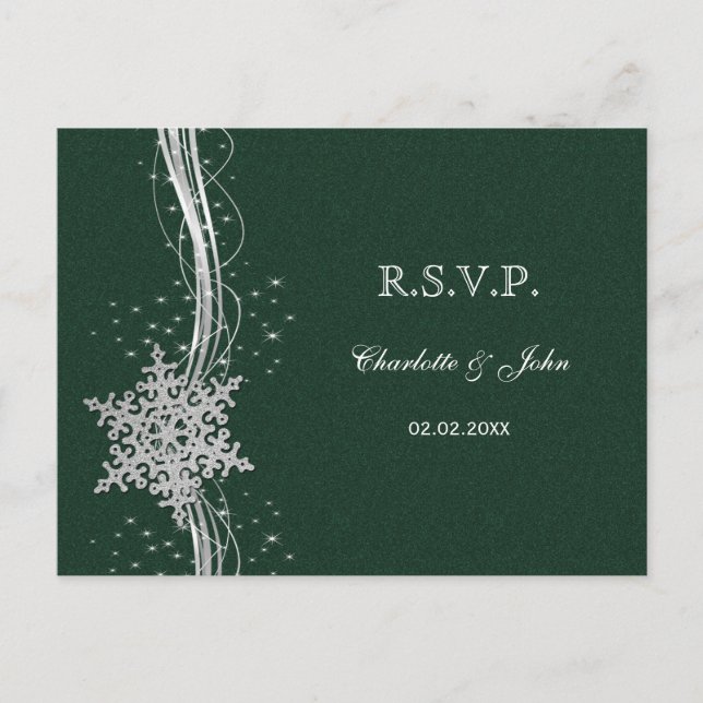 Postal De Invitación green Silver Snowflakes Wind Wedding RSVP (Anverso)