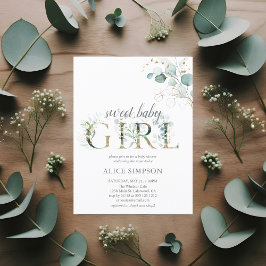 Postal De Invitación Greeneration Boho Eucalyptus Baby Girl Shower
