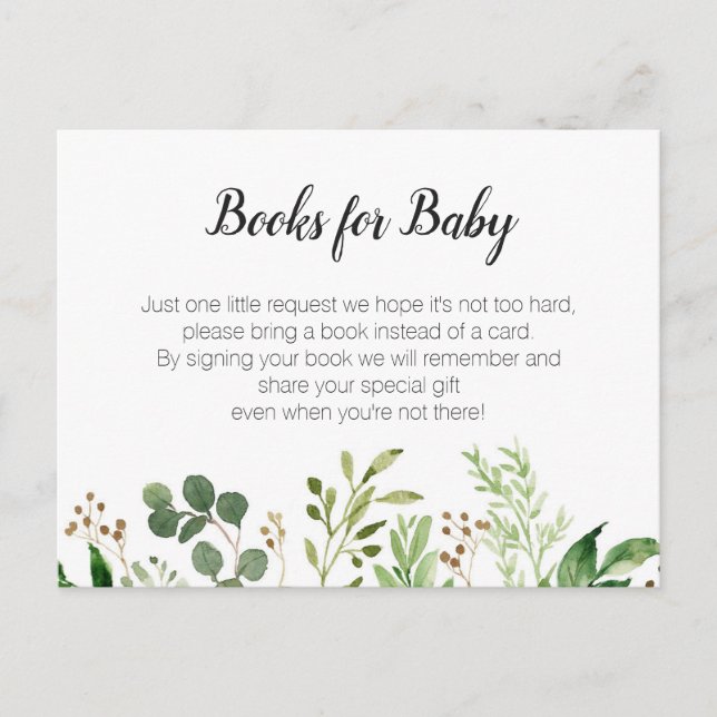 Postal De Invitación Greenery Baby Shower - Traer un prospecto de libro (Anverso)