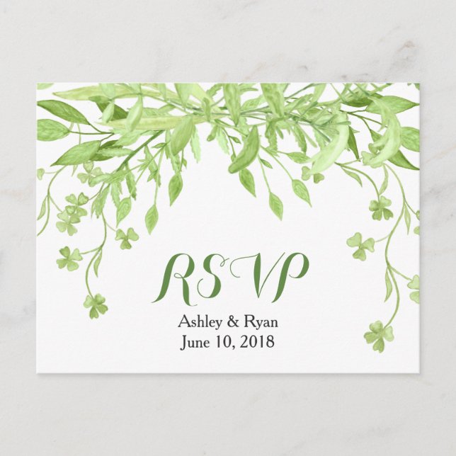 Postal De Invitación Greenery Clover Floral Wedding RSVP (Anverso)