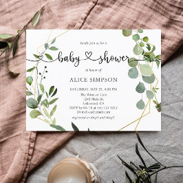 Postal De Invitación Greenery Eucalyptus Botanical Heart Baby Shower